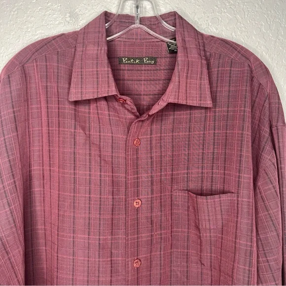 Batik Bay Shirt, Men's Size XL, Red, Button Up Long Sleeve Dress Shirt Plaid. - Picture 2 of 7